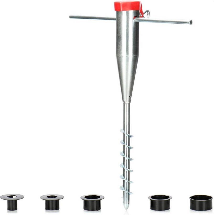 Parasolhouder van staal grondbus voor in de tuin voet voor parasols en droogmolens met inschroefstang grondpen paaldiameter: 25-60 mm zilverkleurig parasolvoet