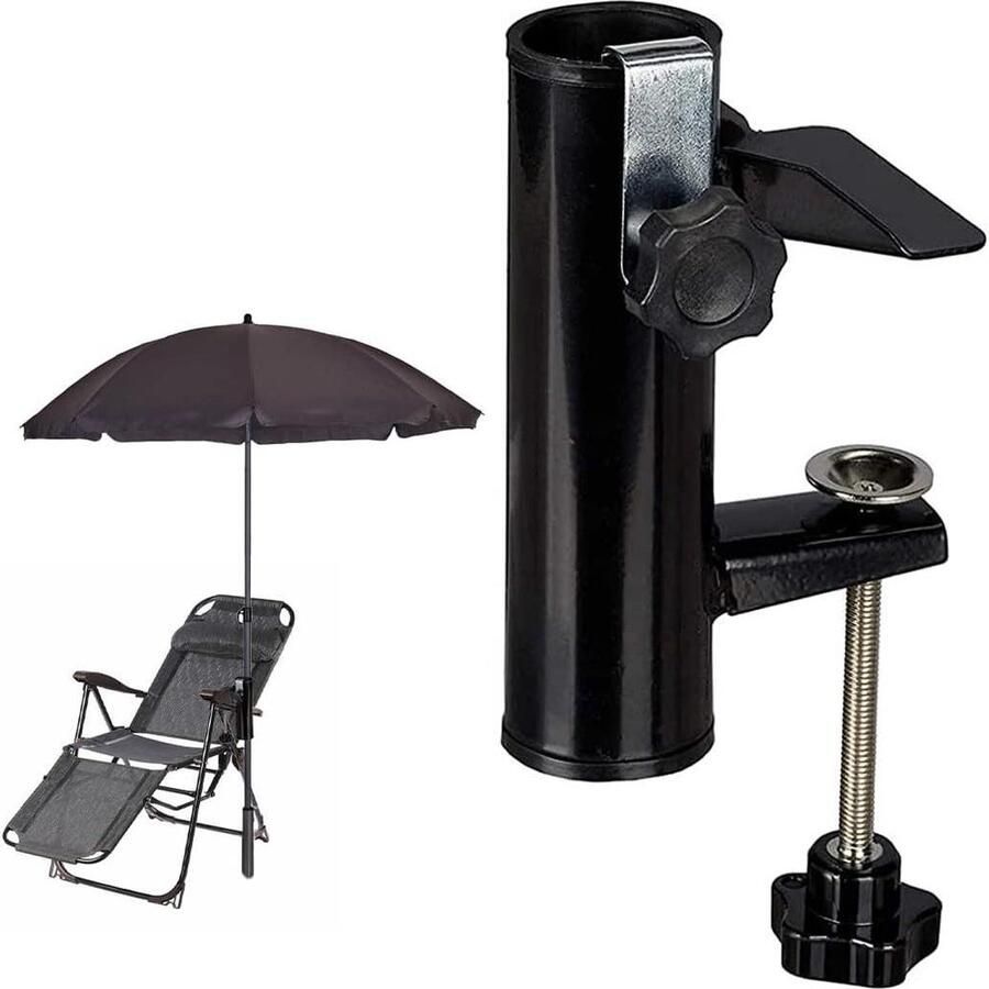 Parasolhouder voor balkonleuning Metaal Vaste Cliphouder Parasolvoet Tafelklem Zwart Parasol klem