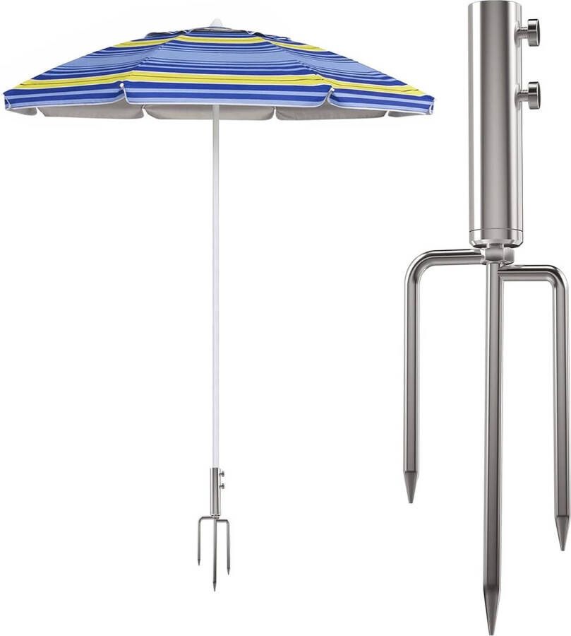 Parasolstandaard met gazondoorn afneembare parasolhouder voor vissen tuin strand (zilver)