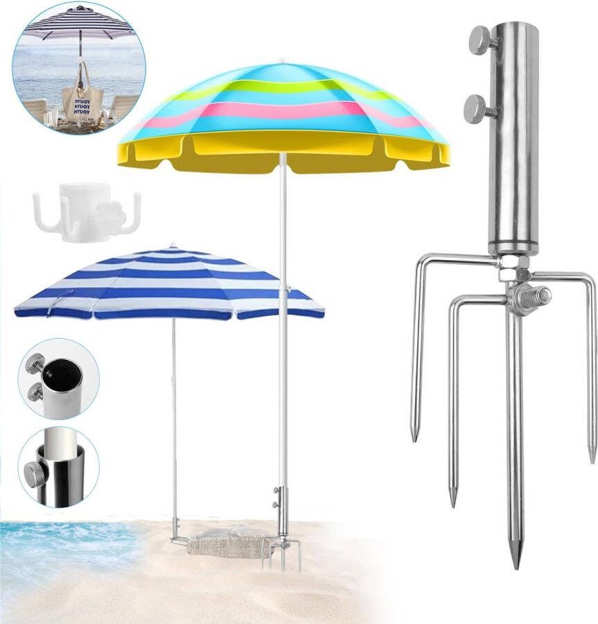 Parasolvoet Roestvrij Staal Verstelbaar Strand Parasolstandaard Vier Hoekhaken Grondpen Vissen Tuin parasolvoet