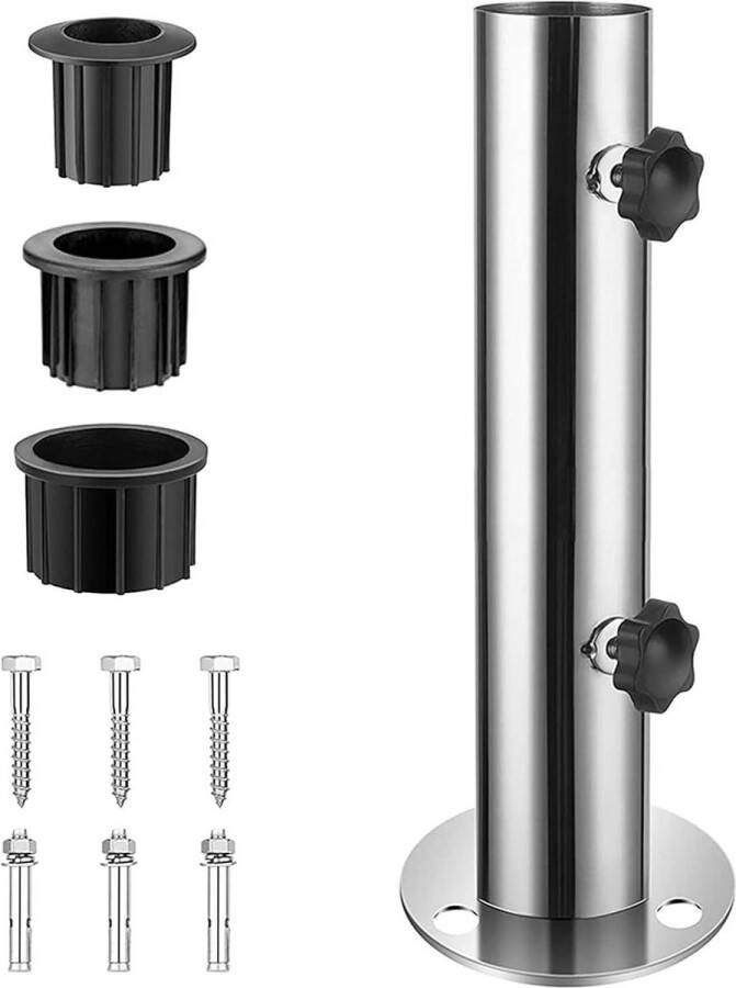 Parasolvoet Universele standbuis roestvrij staal granieten paraplustandaard buiten max. 55 mm diameter 3 of 4 gaten 115 mm (drie gaten ronde bodem) parasolvoet