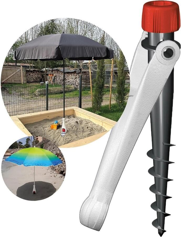 Parasolvoet Vario Drill wit voor strand aarde weide tuin vrije tijd camping Made in Germany 20004 parasolvoet