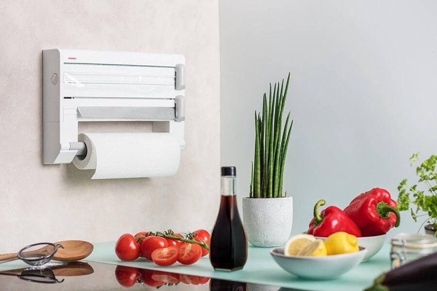 Parat Comfortline-Serie Wandrolhouder Voor 3 Rollen Schone Snijranden Door Praktische Snijbladen Keukenrolhouder met Foliesnijder Zorgt Voor Stroefvrije Folie-Uiteinden