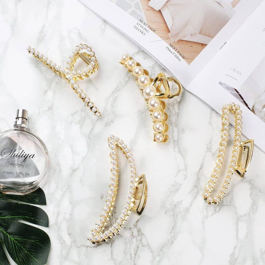 Parelmoermetalen haarklemmen 4 stuks grote haarklemmen voor dik haar antislip goudkleurig elegante metalen haarklemmen voor dames en meisjes