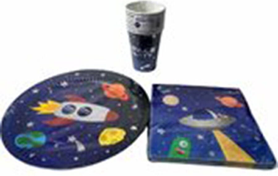 Party set space party ruimte Blauw Multicolor Papier Karton Bekertjes Bordjes Servetten Party Partijtje Kinderfeestje Trakteren Feestje