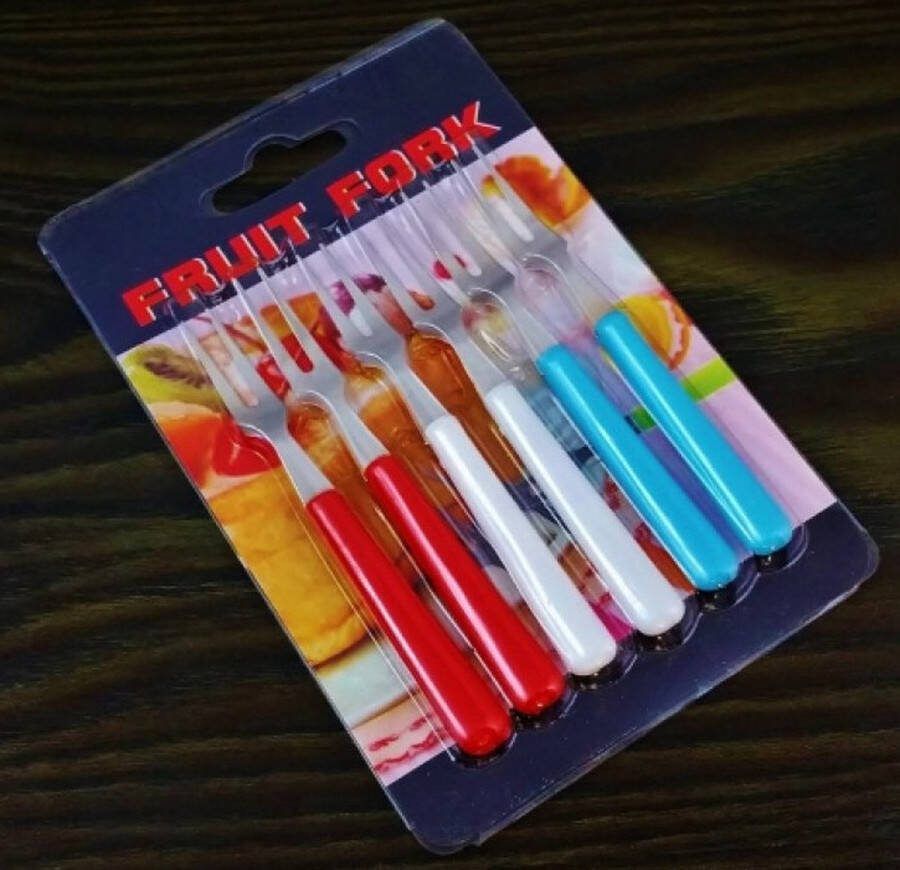 Party Vorkjes Set van 6 in 3 kleuren Gebaksvorkjes Fruitvorkje Taartvorkjes Tapas Kaasvorkjes Snackvorkjes -Aperitief Fruitvorkjes Snackvorkjes Vork Gebaksvork Olijven Kaas Olijfvorkje Snack