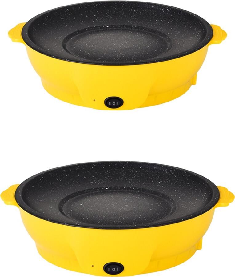 Partypan – Elektrische Pan Dubbele temperatuurregeling – Braadpan 220V – Pizzapan – Bakpan Met Anti-kleeflaag – Hapjespan – Multipan – Geel