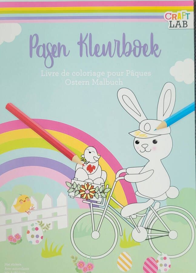 Pasen Kleurboek met stickers Paas kleurplaten met 2 stickervellen paashaas