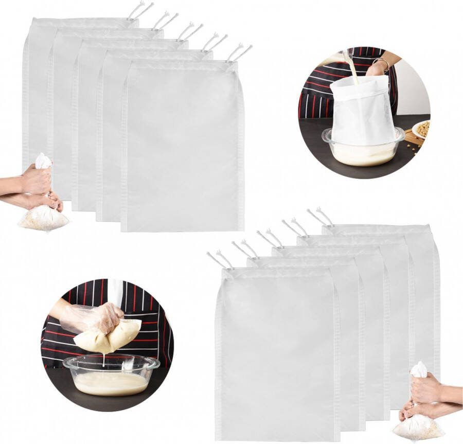 Passeerdoek 10 Stuks Neteldoek Kaasdoek Handig in gebruik 200 mesh 15*20cm Passeerzeef Notenmelkzak Voor het bereiden van notenmelk groentesappen en smoothies zuivel Zaden & Kruiden zeefzak keuken zeef
