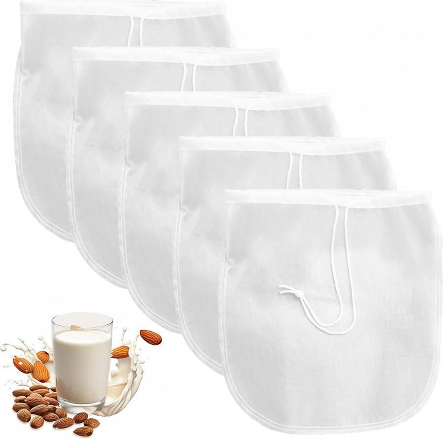 Passeerdoek 5 Stuks Neteldoek Kaasdoek Handig in gebruik 200 mesh Passeerzeef Notenmelkzak Voor het bereiden van notenmelk groentesappen en smoothies zuivel Zaden & Kruiden zeefzak Voor Maken Van Oa Amandelmelk en Kaas 15×20cm