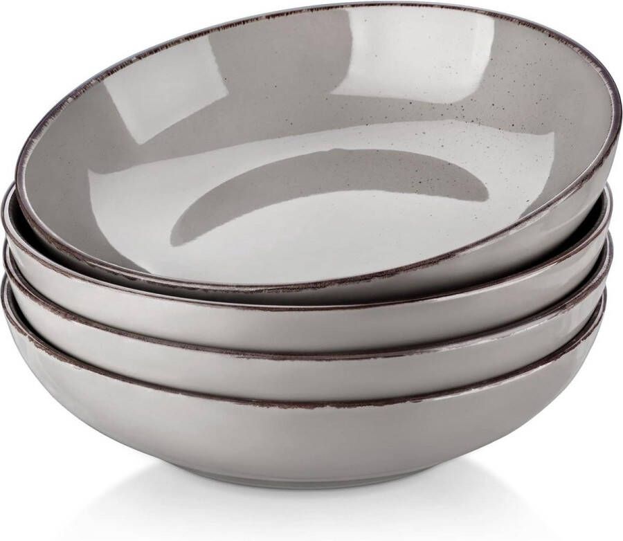 Pasta Bowl Set van 4 Steengoed Salade Bowl 40oz Soepkom Grote Serveerkom Grijs 9.15 Inch Diameter x 2.25 Inch Hoog