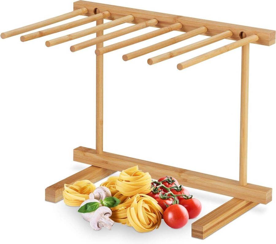 Pasta drying rack with 8 arms space-saving hanging foldable rack bamboo 28 cm high natural pasta droogrek