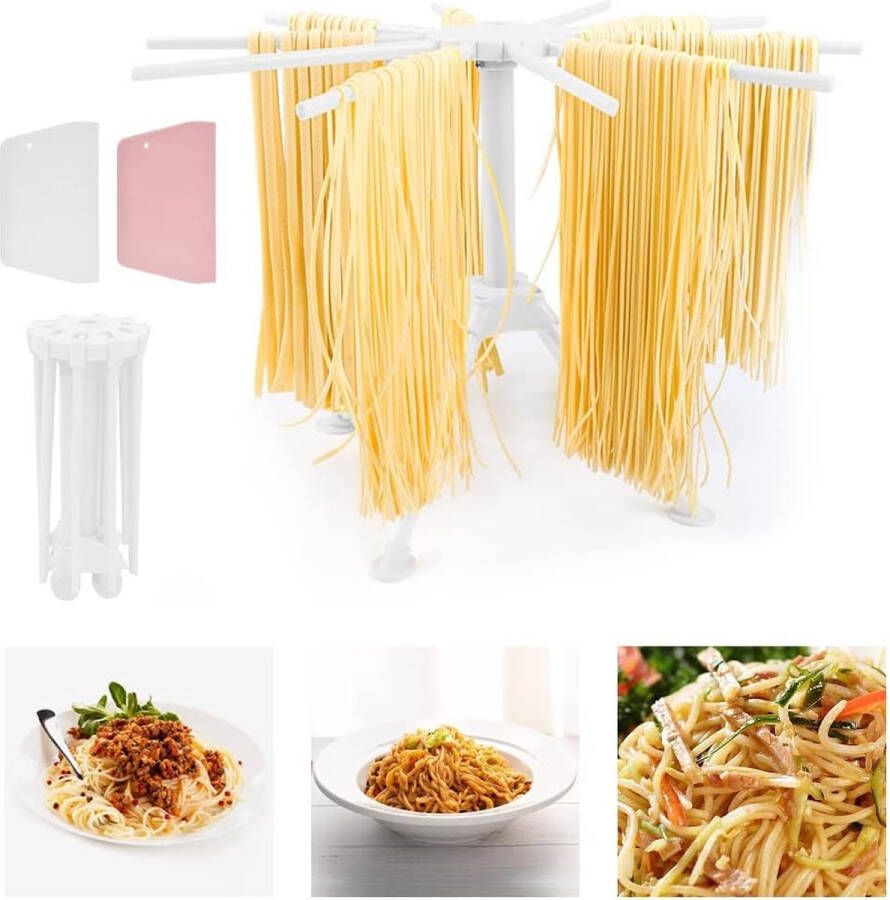Pastadroger rek opvouwbare pastadroger kunststof met 10 sporten (17 cm) voor pasta handgemaakte pasta spaghetti ramen (met 2 deegschrapers)