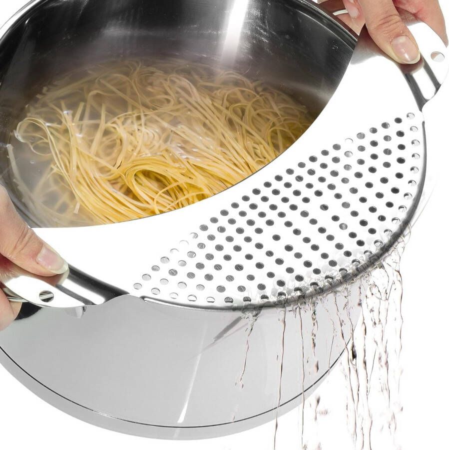 Pastazeef en fijne zeef pastazeef roestvrij staal keukenzeef fijn extra platte afdruiprek praktische pasta-afdruiprek pannenzeef 2 stuks