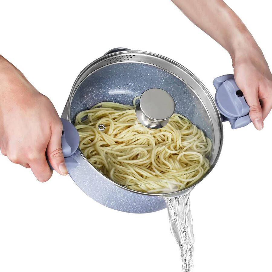 Pasteipot 24 cm spaghettipot 4 l multifunctionele pastamachine van aluminium keramische coating zeedeksel en ladevergrendeling ontworpen voor inductie
