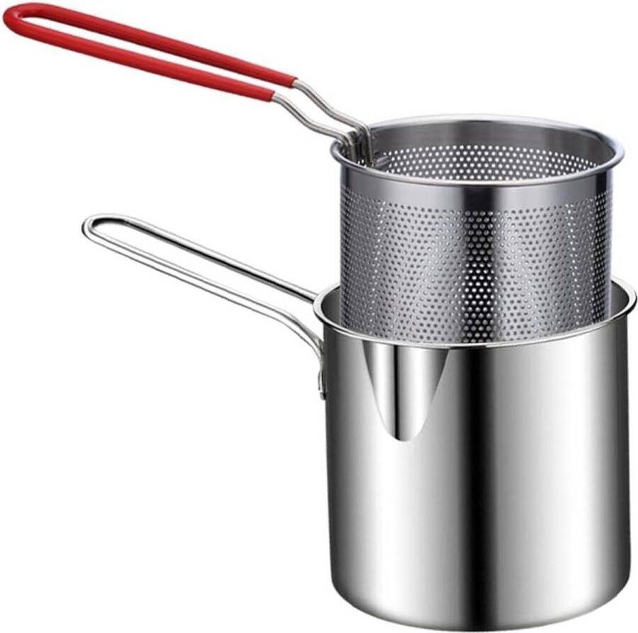 Patat kookpan met frituurmand en zeef Roestvrijstalen friteuse voor fornuizen Kippenfrituurpannen Frietmandje Keukenkookgereedschap