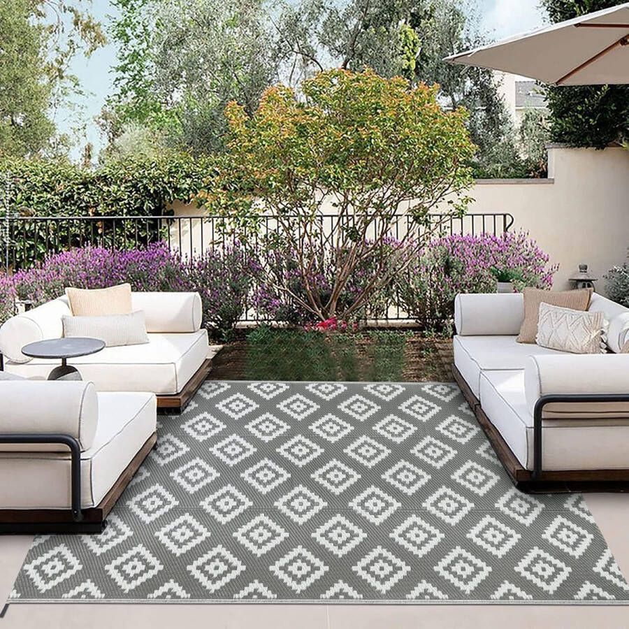 Patio tapijt 120 x 180 cm outdoor tapijt omkeerbaar kunststof strotapijt uv-bestendig campingmat voor picknick dek (grijs)