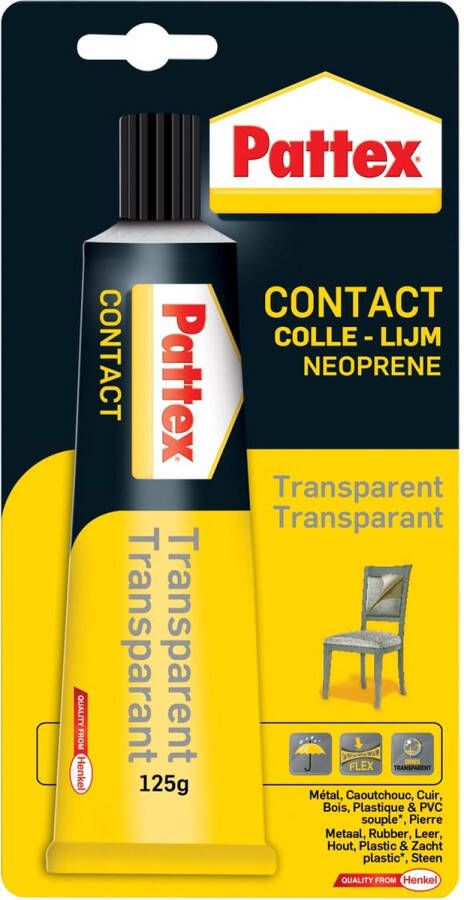 Pattex contactlijm Transparant tube van 125 g op blister 12 stuks