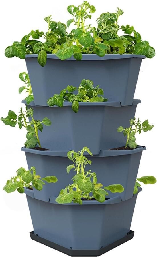 Paul Potato starter stapelbare verhoogde aardappeltoren met 4 verdiepingen blauw balkon tuin terras inclusief onderzetter