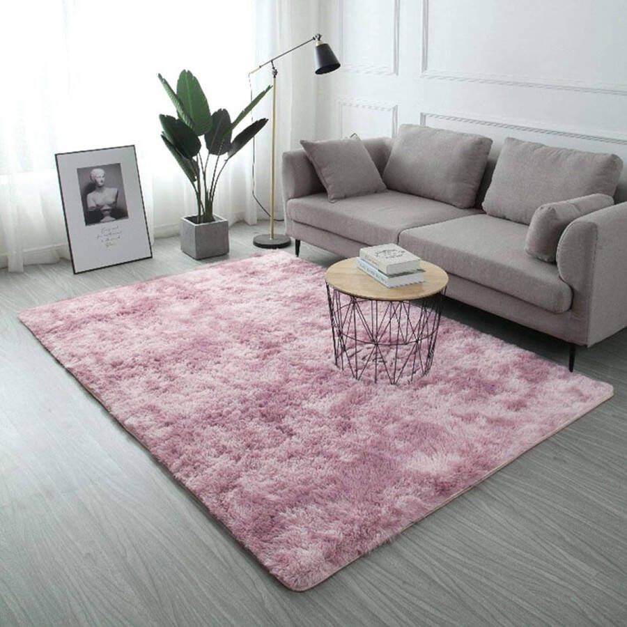 Pauwer zachte pluizige tapijten imitatiebont vloertapijt extra zacht en comfortabel tapijt antislip indoor pluizig dik tapijt voor woonkamer slaapkamer (roze 80 x 160 cm)