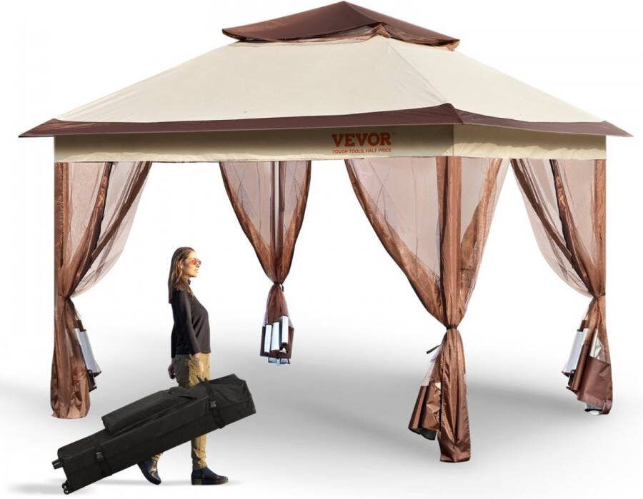 Paviljoen 334x334x281cm tuintent PU-gecoat 250D Oxford stof opvouwbaar paviljoen incl. opbergtas partytent 8-10 personen pop-up tent opvouwbare tent tuinpaviljoen ideaal voor kampeertochten