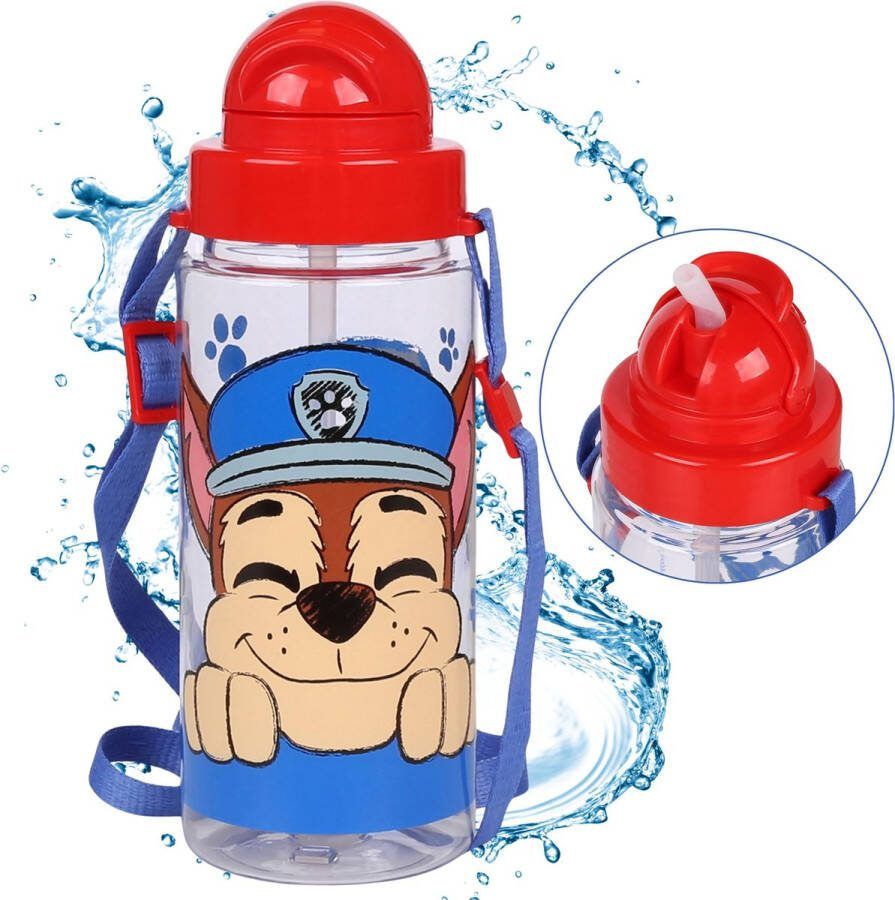 Paw Patrol CHASE Transparante plastic fles drinkfles met tuit aan riem 500 ml