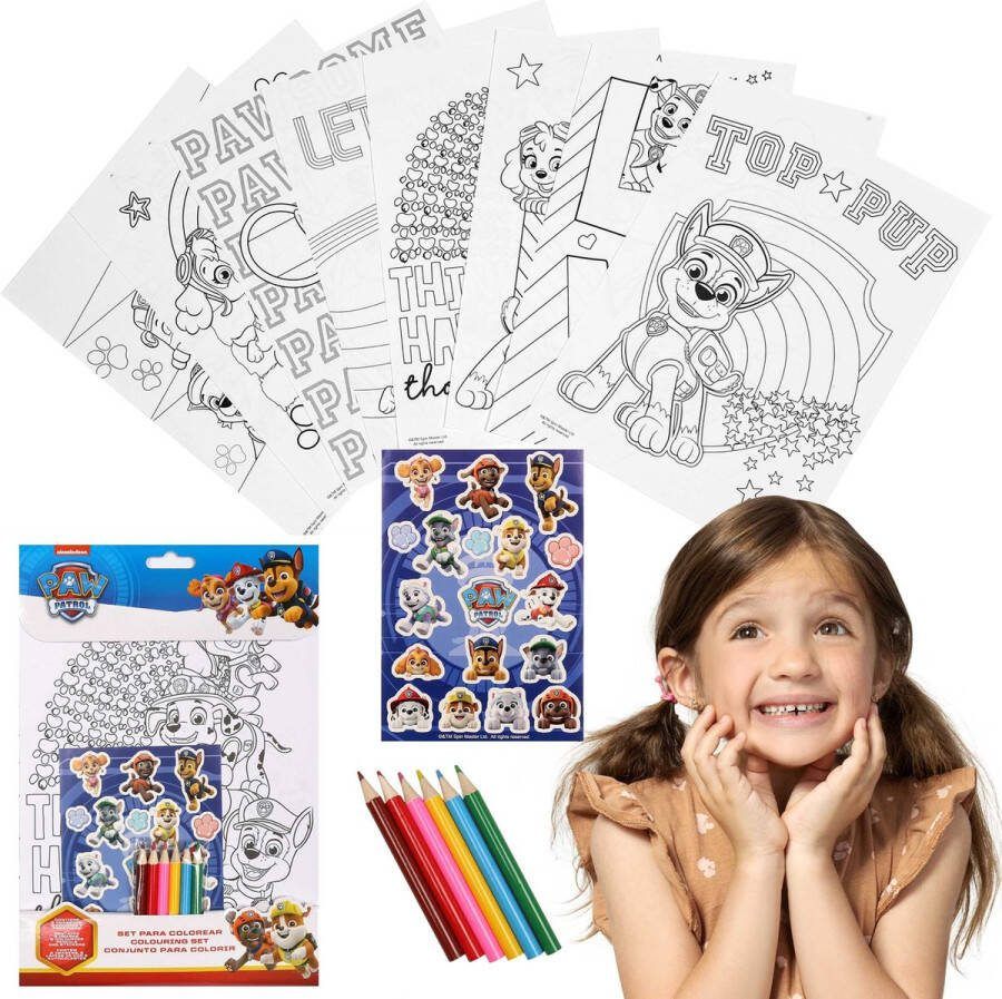 Paw Patrol Kleurboek Set met Kleurpotloden + Stickers Kunstset