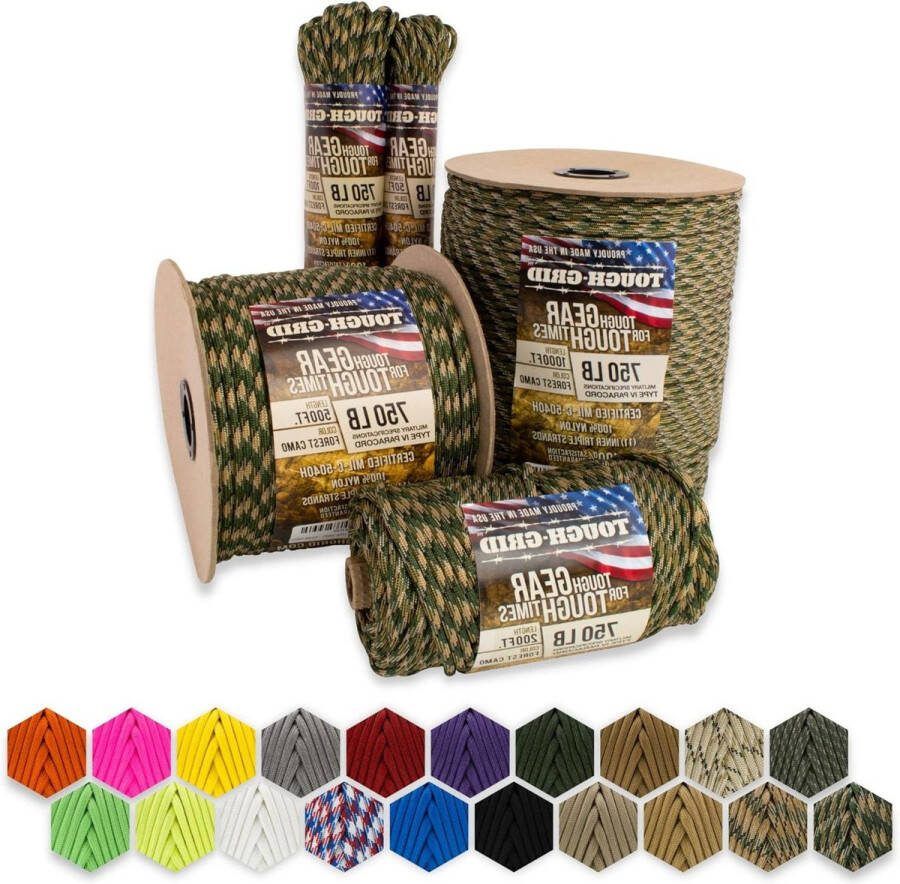 PC200 340kg Paracord Militaire Specificatie type IV Geschikt voor leger en noodgevallen Boscamouflage Sterk en betrouwbaar