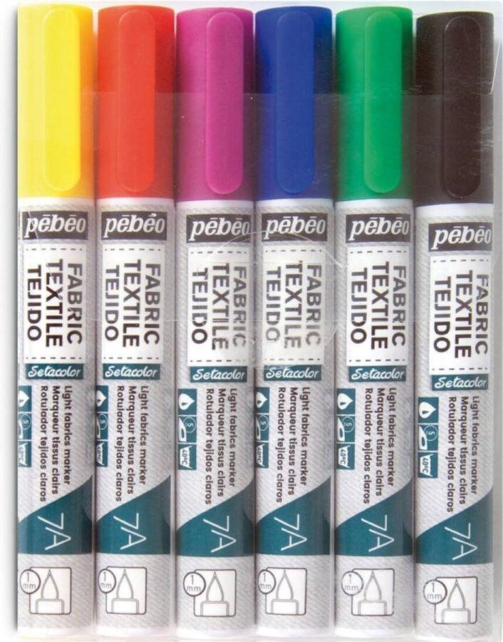 Pebeo textiel stiften set van 6 basiskleuren