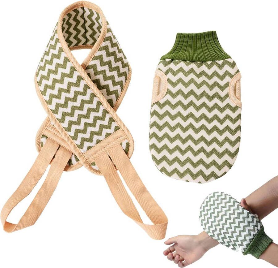 Peelinghandschoen met rugschrubber 2-in-1 exfoliërende handschoenen peelingspons douchespons voor peeling en bodyscrub badspons massage exfoliërende handschoen voor hamam sauna (groen)