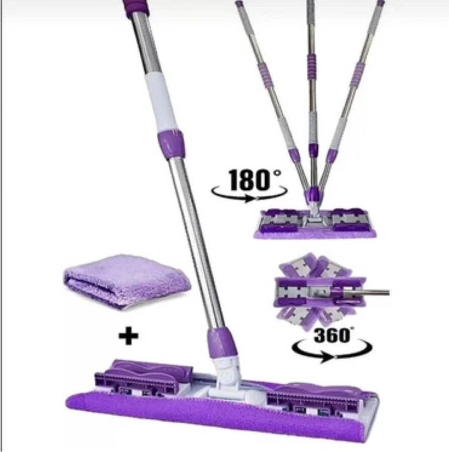Pella Mop-Pella click Mop met 2 Mopdoeken-Mop Met Lange Steel En Vastgeklemde Doek- Duurzame Draaiende Vloermop