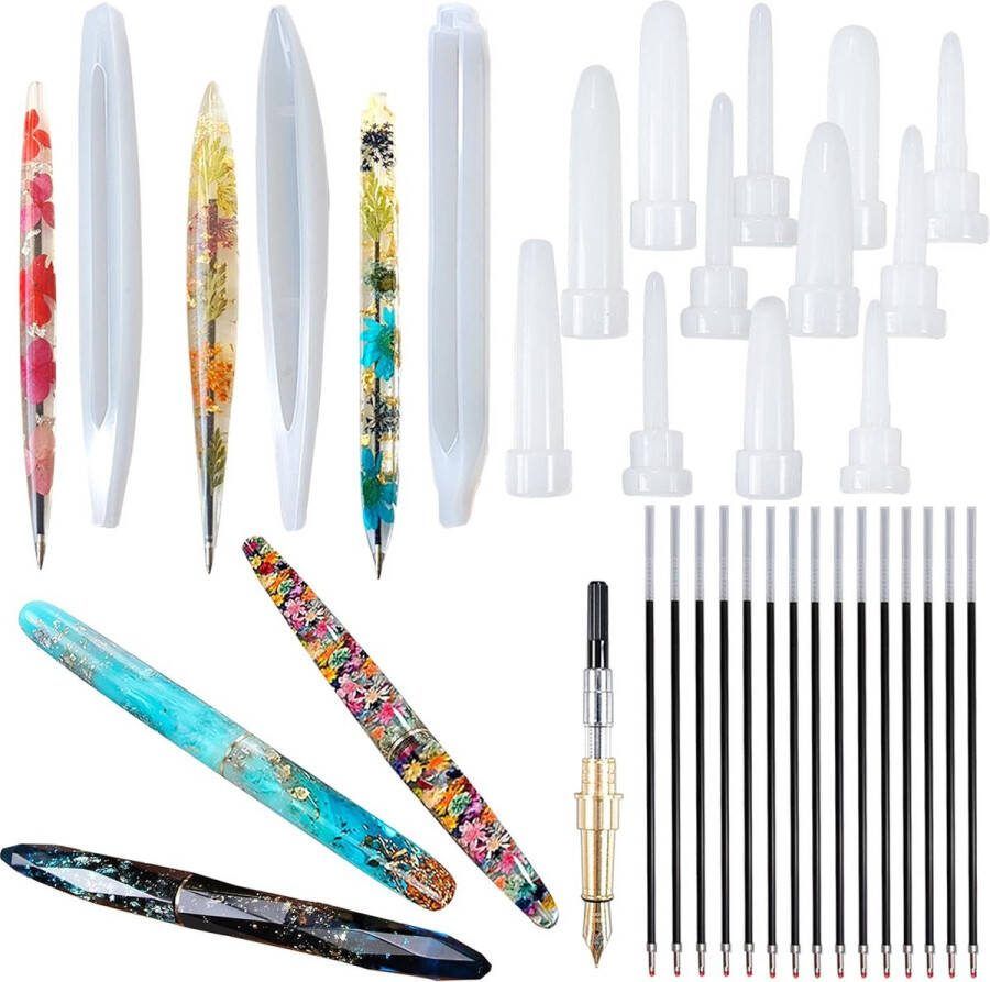 Pen Vormige en Balpen Epoxy Hars Mallen Siliconen Kit voor Vulpen Converter Vullingen Pack van 22