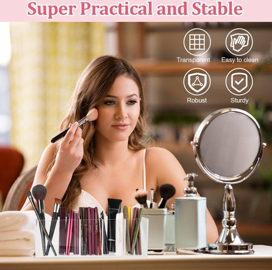 Penseelhouder met 5 compartimenten acrylborstelhouder transparante make-up organizer grote capaciteit verdeelde opbergruimte multifunctionele cosmetische organizer voor penselen eyeliners lippenstift
