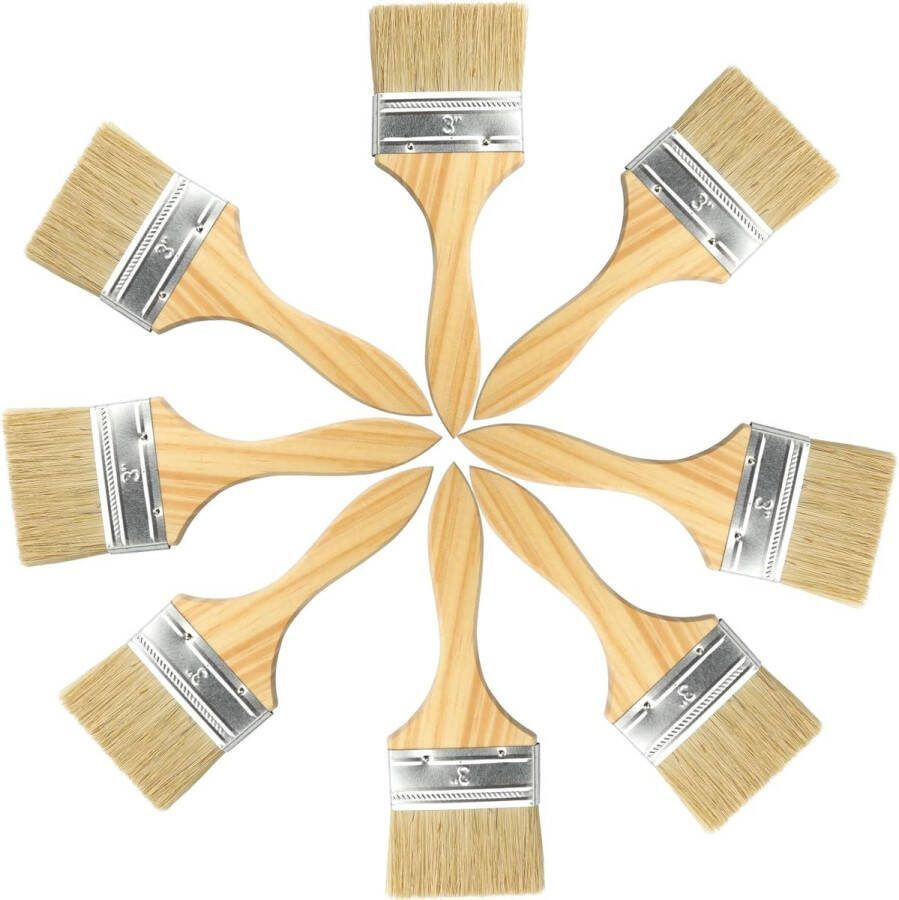 Penselen 8 stuks 3 inch platte penselen voor muren plafonds hout metaal lijm en thuis DIY