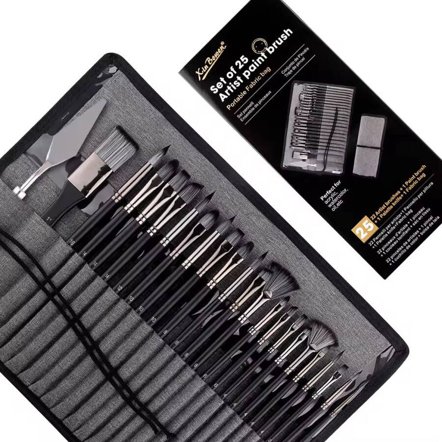 Penselen Set van 25 stuks Penselen Etui Acrylverf Olieverf Waterverf