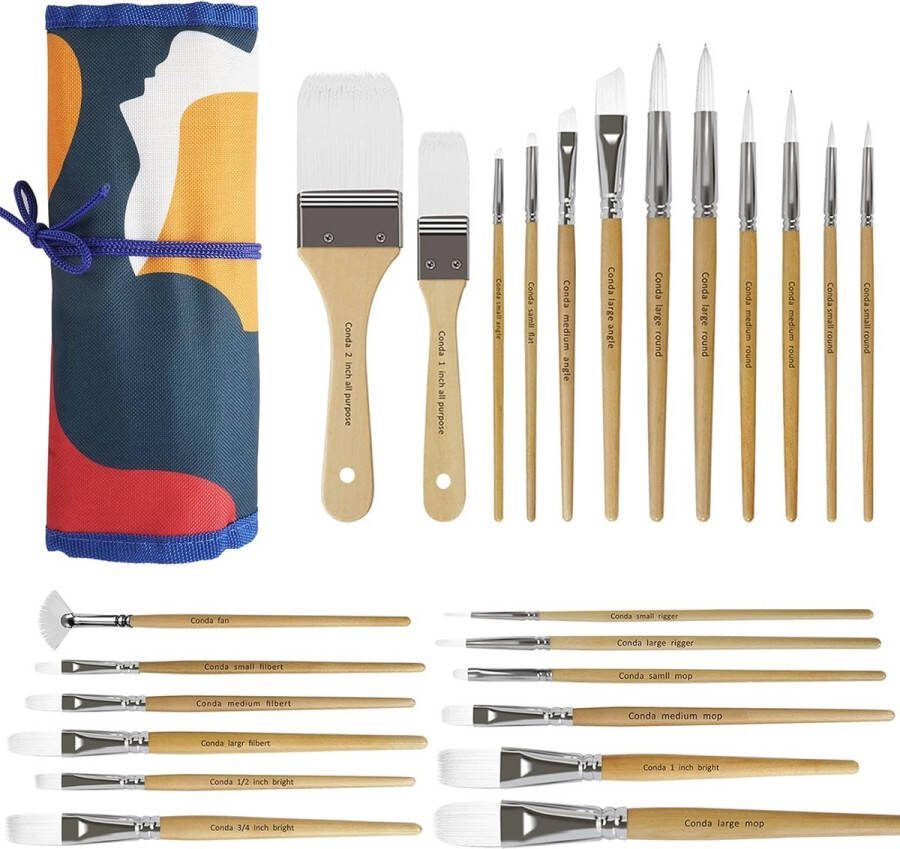 Penselenset 24-delige penselen nylon acrylverfpenselenset houten handvatborstelkunstenaarsset voor aquarelolieverf perfecte olieverfpenselenset voor beginnende kinderkunstenaars (kleurendruk)