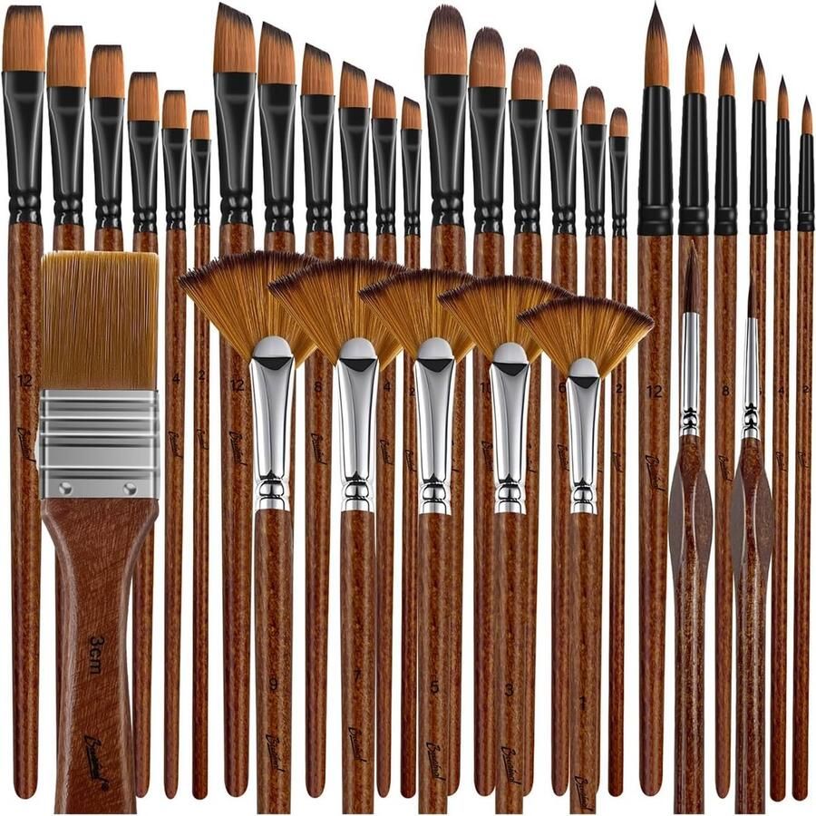 Penselenset acrylverf 32 penselenset met ronde vierkante platte waaier- detailleringspenselen voor aquarel acryl olieverf voor kunstenaars en beginners voor schilderen groenblauw