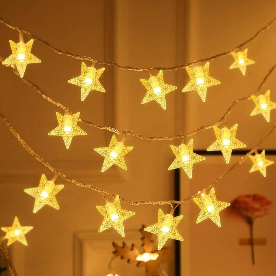 Pentagram lichtsnoer 10 meter 70 lampjes Pentagram hanglichtsnoer 8 lichtwisselfuncties geschikt voor kamerdecoratie en kerstdecoratie