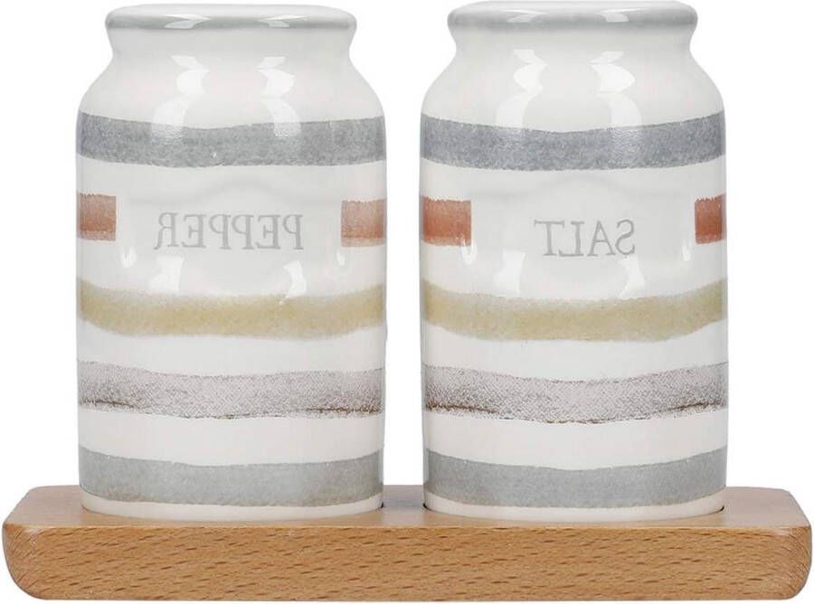 Peper En Zout Stel Set Van 3 Stuks 12 x 55 x 1 cm Keramiek En Hout Meerkleurig Classic Collection Zoutpot