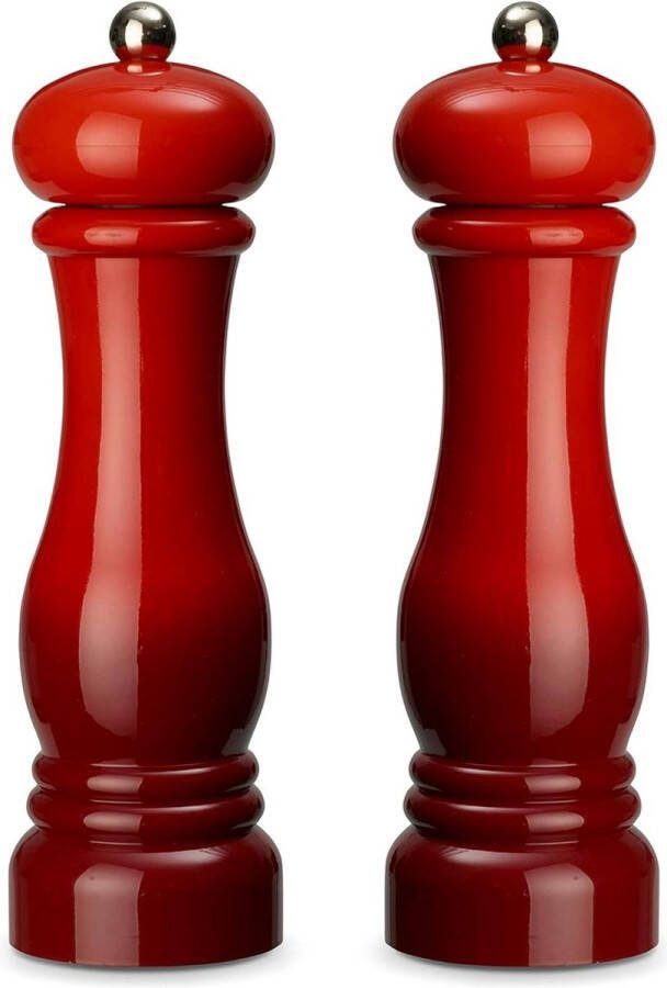 Peper en Zoutmolen 2-delige kruidenmolenset hoogwaardig ABS-kunststof keramisch maalwerk handmatig molen ideaal voor specerijen zoals peper zout chili rood 21 cm