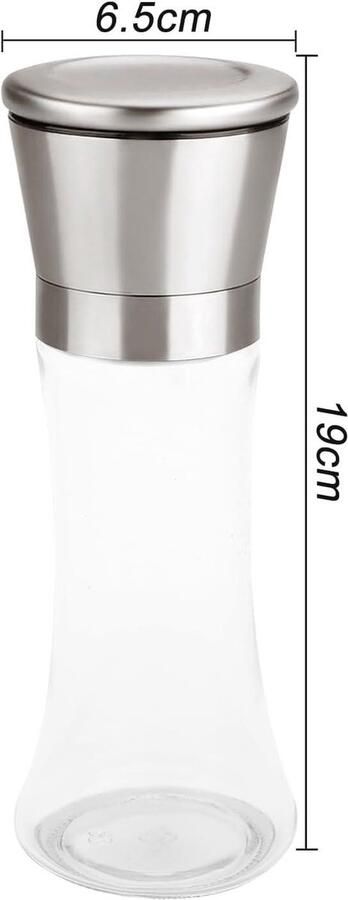 Peper en zoutmolen 200 ml Handmatige zout en pepermolen van glas Navulbare pepermolen met kruidenmaalwerk Keuken kruidenmolenset 2 stuks Zout en pepermolen