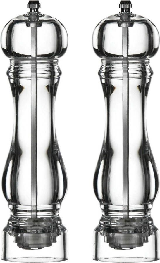 Peper en Zoutmolen 22 cm transparant acryl Huiswaren Set met Zout en Peper