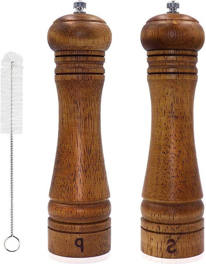 Peper en Zoutmolen Hout Kruidenmolen Groot met Reinigingsborstel 20 cm