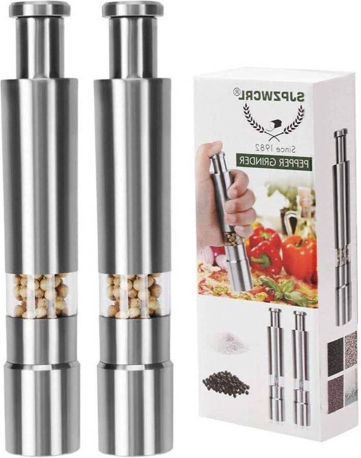 Peper en Zoutmolen Roestvrijstalen Pepermolen Duurzame Zoutmolen Bediening met één hand 2 stuks Keukenaccessoires