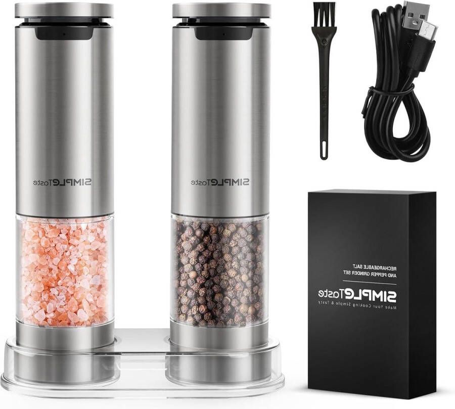Peper- en Zoutmolen Set Oplaadbaar USB-C LED-verlichting 2 Stuks met Keramisch Maalwerk
