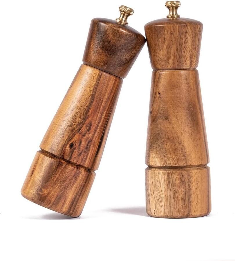 Peper en Zoutmolen Set Verstelbare Keramische Molen Roestvrij Stalen Molen Acacia Hout 165 cm Hoogte Bodem Diameter 5 cm