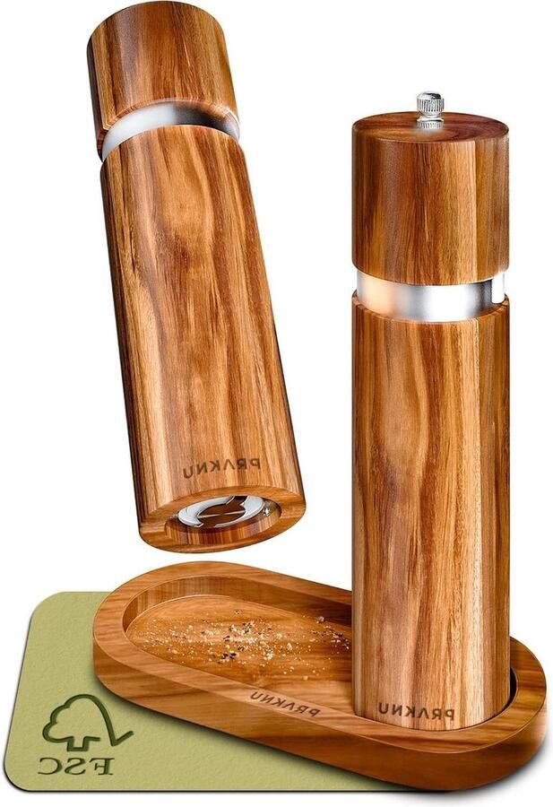 Peper en Zoutmolen van acaciahout duurzaam FSC-hout keramisch maalwerk plasticvrij keukenaccessoire milieuvriendelijk