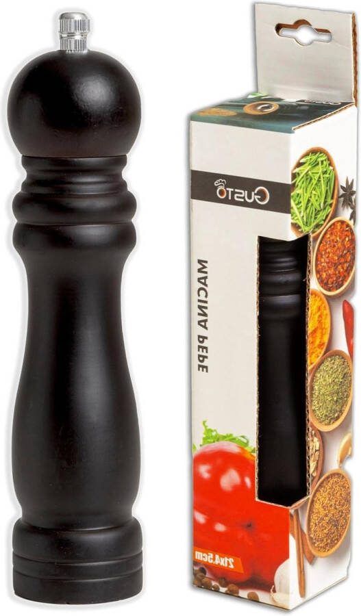 Peper en Zoutmolen Zwart Hout Hoogte 21 cm Handmatige Pepermolen voor Chili en Komijn