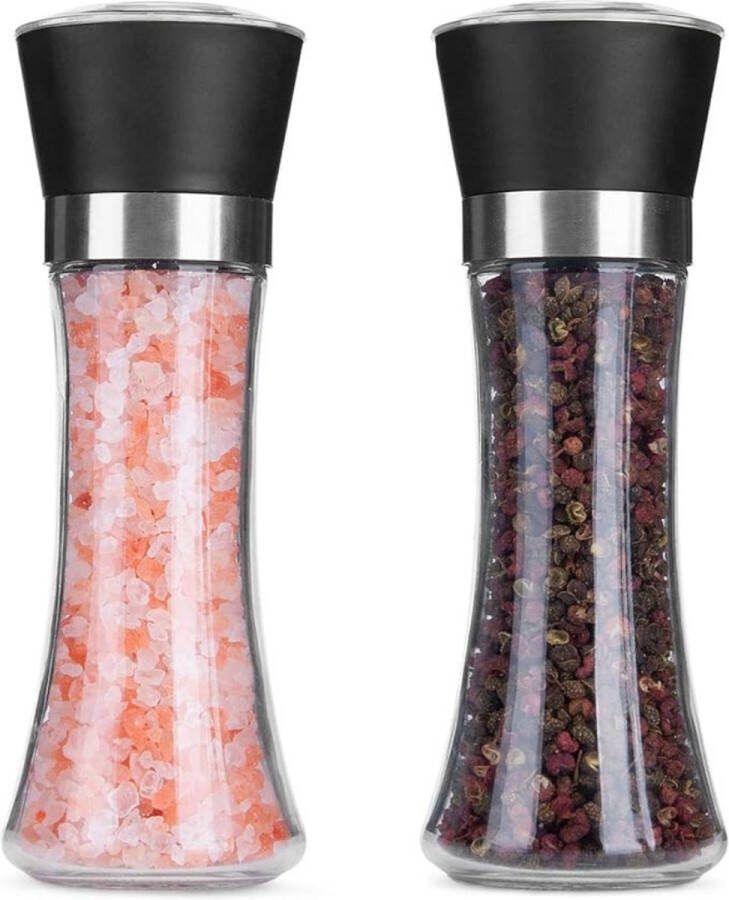 Peper- Zoutmolen Set Handmatig Navulbaar Duurzaam Kruidmolen Glas