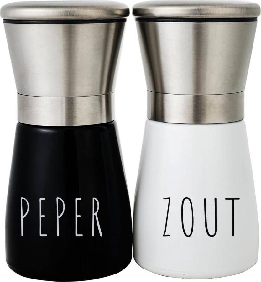 Peper- Zoutmolen Set Handmatig Navulbaar Duurzaam Kruidmolen RVS 2 Delig Zwart & Wit